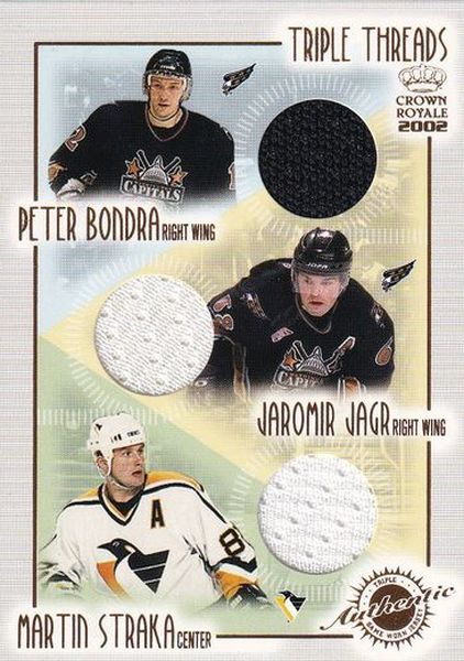 jersey karta BONDRA/JÁGR/STRAKA 01-02 Crown Royale Triple Threads číslo 20